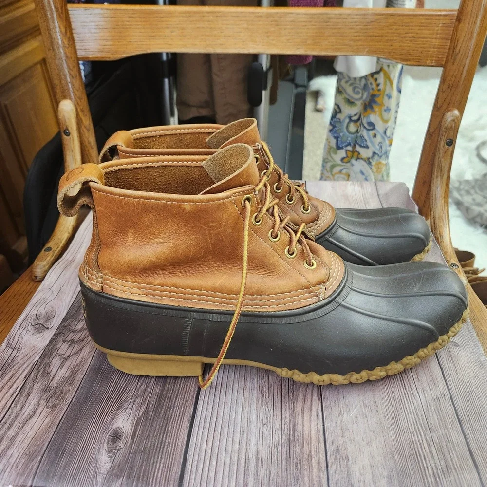 LL Bean Bean Boots 6 Inch Duck Boots Brown Tan Leather Waterproof M 11 Classic
